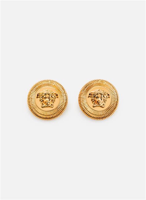 clou d oreille versace|Boucles d'oreilles Medusa unisexe Noir et or .